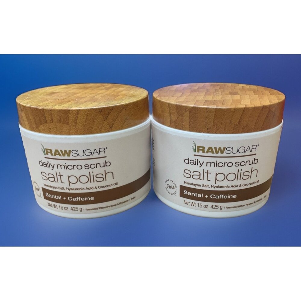RawSugar Daily Micro Scrub Salt Polish Santal + Caffeine 15oz Each Lot Of 2